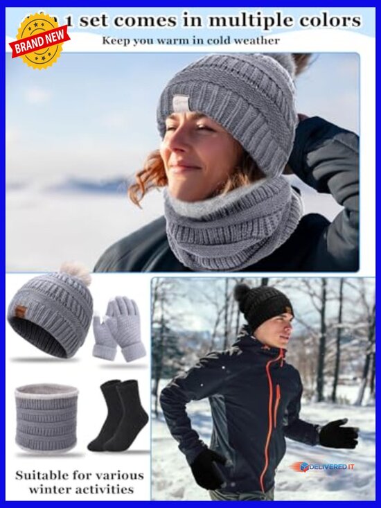 20pcs Winter Hat Scarf Gloves Sock Set Knit Beanie Touchscreen Gloves Neck